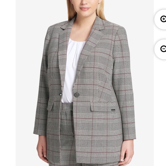 Calvin Klein Plaid One Button Career Wear Jacket Blazer Size 10 - Picture 1 of 12